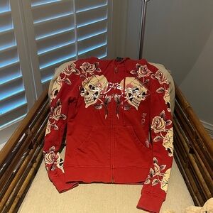 Ed Hardy Red Floral Skull Sweater
